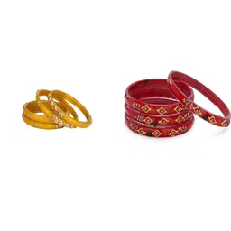 SOMIL Set of 8 Yellow Alloy Artificial Stones & Beads Bangles-image-19