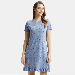 Jockey RX25 Women Micro Modal Cotton Printed Sleep Dress - Infinity Blue Assorted-picture-16