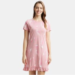Jockey RX25 Women Micro Modal Cotton Printed Sleep Dress - Blush Assorted-picture-7