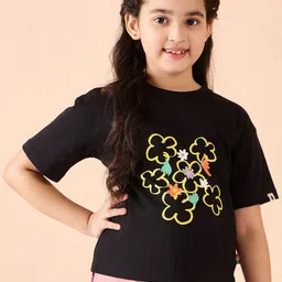 Stylo Bug Girls Floral Printed Round Neck Cotton T-shirt-image-43