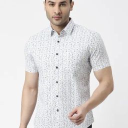 Dragon Hill Grey Slim Fit Printed Shirt-image-56