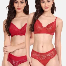 FIMS: Fashion is my Style Red Lace Work Lingerie Set - Pack Of 2-image-89