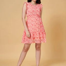 People by Pantaloons Pink Floral Print A-Line Dress-image-70