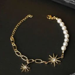 Priyaasi Pearl White & Golden Flexible fit Bracelet-image-72
