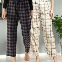 Kryptic Off White & Grey Cotton Relaxed Fit Printed Lounge Pants - Pack of 2-image-5