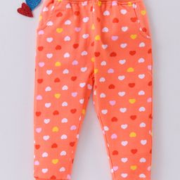 Babyhug Full Length Lounge Pant Heart Print - Orange-image-67
