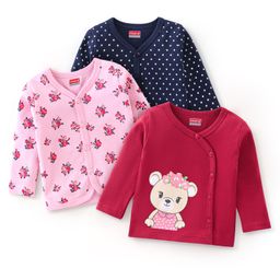 Babyhug 100% Cotton Vests Roses & Teddy Print Pack of 3 - Pink Blue & Red-image-16