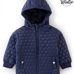 Babyoye Textured Full Sleeves  Hooded Jacket - Navy Blue-image-63