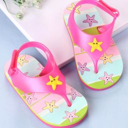 Babyoye Velcro Closure Flip Flops Star Design - Pink-image-62
