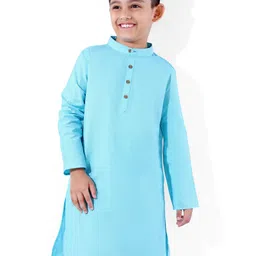 Earthy Touch Cotton Linen Woven Full Sleeves Solid Color Kurta - Blue-picture-36