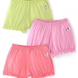 Pine Kids Cotton Lycra Knit Bloomers with Heart Print Pack of 3 - Color May Vary-picture-31