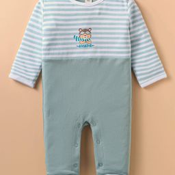 ToffyHouse Knit Full Sleeves Footed Romper With Teddy Bear Print - Sea Green-picture-46