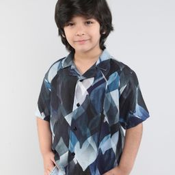 Taffykids Half Sleeves Abstract Printed Oversized Shirt - Blue & Multi Colour-picture-40