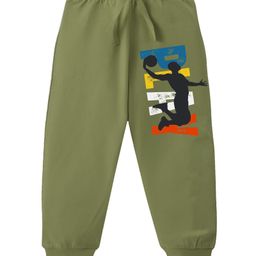 KAVEE Pure Cotton Terry Biowashed Play Text Printed Joggers- Olive Green-image-96