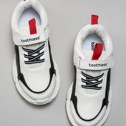 Toothless Colour Blocked & Mesh Detailed With Velcro Closure Shoes - White Red & Black-image-63