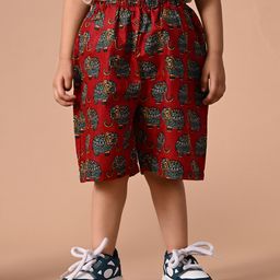 MoMaaPure Cotton Elephant Motifs Printed Shorts - Red-image-13