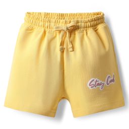 Pine Kids Looper Knit Mid Thigh Shorts With Puff Print - Yellow-image-90