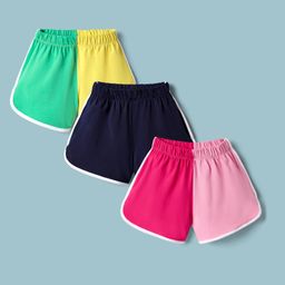 CrayonFlakes Cotton Pack Of 3 Cut & Sew Sports Shorts - Pink Yellow Sea Green & Navy Blue-image-26
