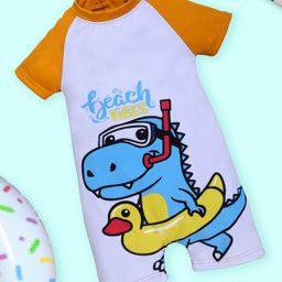 Kiddopanti Half Raglan Sleeves Dinosour Printed Swimsuit - Yellow-image-53
