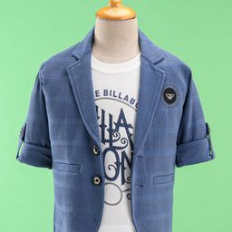 Dapper Dudes Full Sleeves Mesh Detailed Blazer With Typography Printed Tee - Dark Blue-image-86
