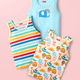 Babyhug 100% Cotton Single Jersey Knit Sleeveless Sando Pack of 3 - Light Blue & White-image-13