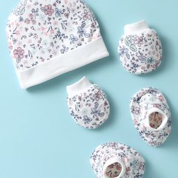 Ben Benny Interlock Knit Cap Mitten & Booties Set with FLoral Print White - Diameter 10 cm-image-37
