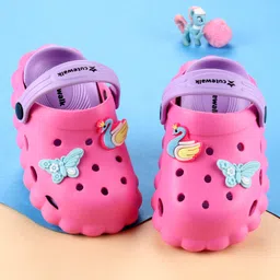 Cute Walk by Babyhug Back Strap Closure Clogs with Butterfly & Peacock Applique - Pink-picture-20