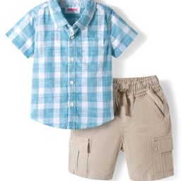 Babyhug Cotton Knit Half Sleeves Shirt and Shorts Sets with Checks - Light Blue & Grey-picture-13