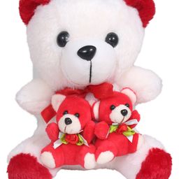 Tickles Cute Teddy Sitting with Two Babies Soft Stuffed Plush Toy for Kids Boys & Girls Birthday Gift (Size: Length 20 cm Color: White)-image-49