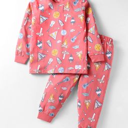 CUCUMBER Sinker Knit Full Sleeves Co-Ord Night Suit with Music Theme Print - Pink-image-61