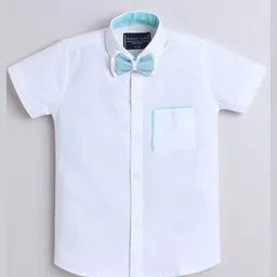 Polka Tots Cotton Woven Half Sleeves Solid Pocket Detailed Shirt With Bow - White-picture-16