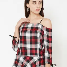 Kraus Jeans Women Checked Off Shoulder Bardot Top-24