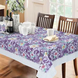 LooMantha Purple Floral Waterproof Plastic 6-Seater Table Cover-26