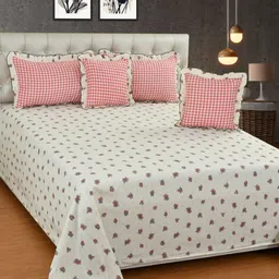 BREVARD Pink 5 Pieces Double King Superfine Bedding Set-image-91