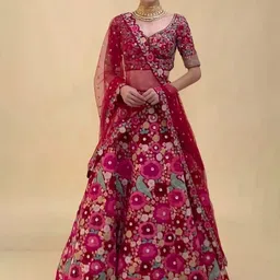 ODETTE Embroidered Thread Work Semi-Stitched Lehenga & Unstitched Blouse With Dupatta-picture-42