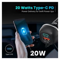 Portronics 71W Car Power 1C Triple Output Fast Car Charger with 33W Type-C Cable, 20W Type-C PD, 18W USB Port, Fast Charging Adapter Compatible with Cars for iPhone & Android Smartphone (Black) image 3