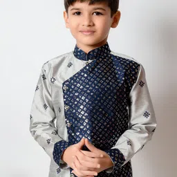 NFC CREATION Boys Floral Embroidered Regular Sequinned Dupion Silk Kurta with Pyjamas image 2