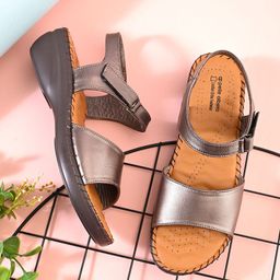pelle albero Women Textured Orthopedic Leather Open Toe Flats-image-61