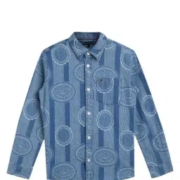 Tommy Hilfiger Boys Blue Printed Spread Collar Shirt-image-71