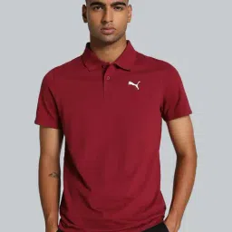 Puma Maroon Cotton Slim Fit Texture Polo T-Shirt-image-79