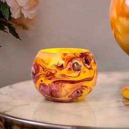Fos Lighting Red & Yellow Marble Effect Round Glass Tea Light Holder-31
