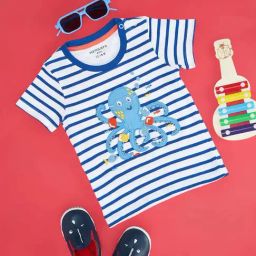 Pantaloons Baby Kids Bright White Cotton Striped T-Shirt-picture-5