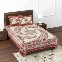 JaipurFabric Pink Pure Cotton 180 TC The Floral Cosmos Single Bedsheet with 2 Pillow Covers-image-4