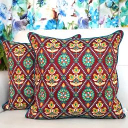 TARA Sparkling Homes Embroidered red Cotton Silk Cushion Cover -  Set of 2-image-86