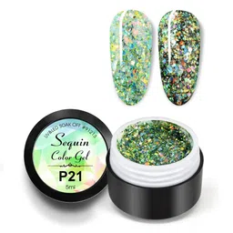 BELLE GAGA Peacock Foil Sequin Gel Glitter Color Gel Nail Polish - 5 ml - Shade P21-picture-24