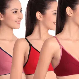 Floret Multicolor Non Wired Non Padded Full Coverage Bra (Pack Of 3)-image-2