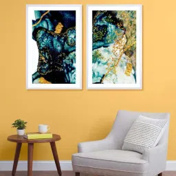 999Store Blue & Gold Printed Abstract Wall Painting-29