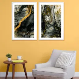 999Store Black & Gold Printed Abstract Wall Painting-22