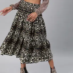 Sera Beige & Black Printed Skirt-image-50