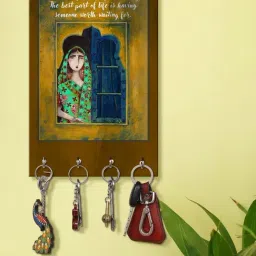 999Store Brown & Blue MDF Decorative Wall Mount Key Holder - Set of 1-24